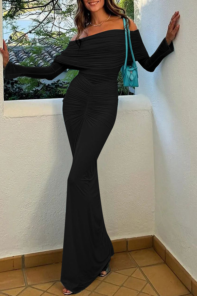 Ruched Off Shoulder One Step Skirt Dresses