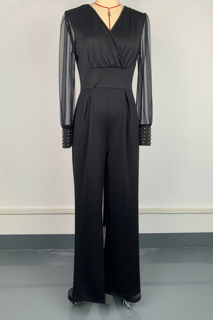 See-through V Neck Regular Jumpsuits