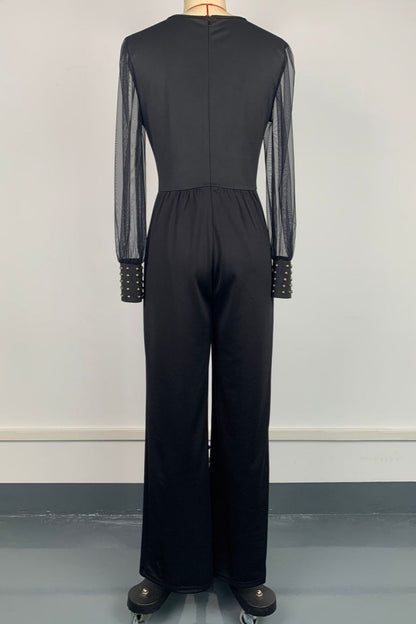See-through V Neck Regular Jumpsuits