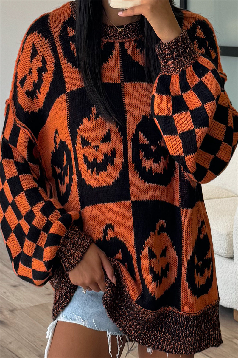 Colorblock Weave Contrast O Neck Sweaters