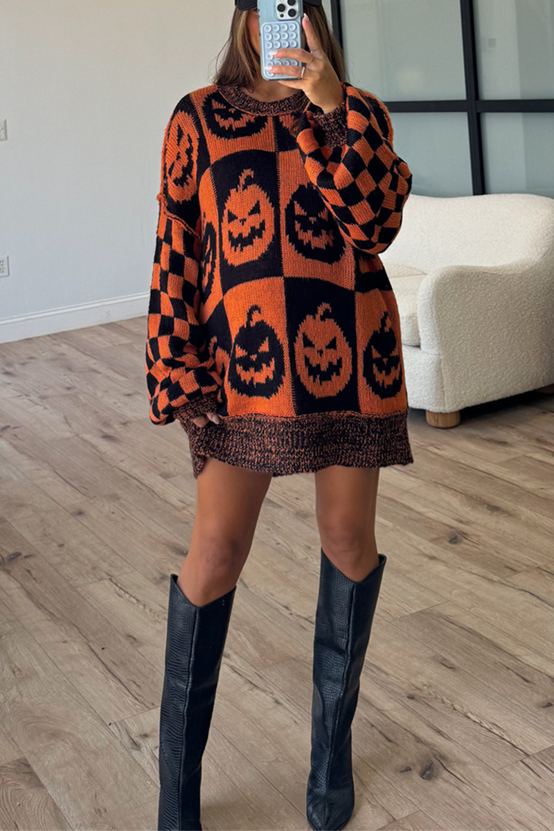 Colorblock Weave Contrast O Neck Sweaters
