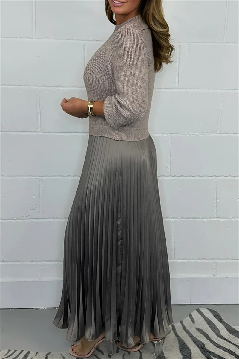 Patchwork Contrast O Neck Long Dresses(9 Colors)