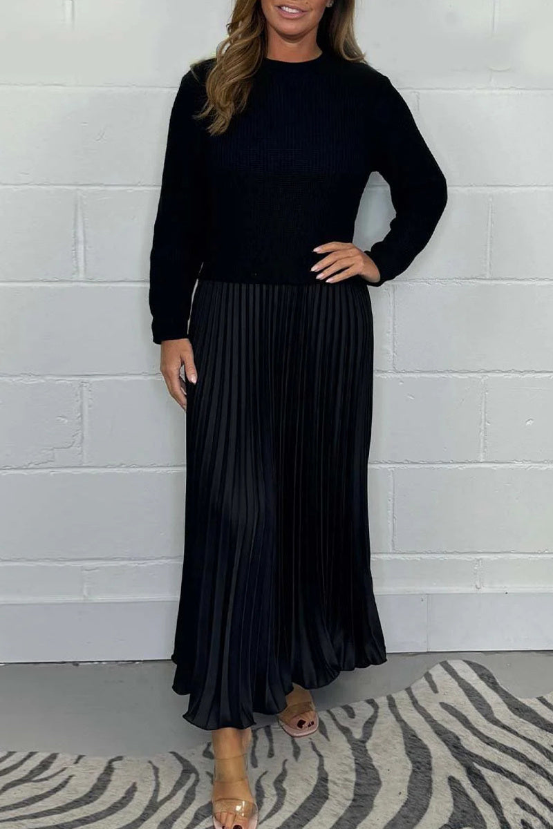 Patchwork Contrast O Neck Long Dresses(9 Colors)