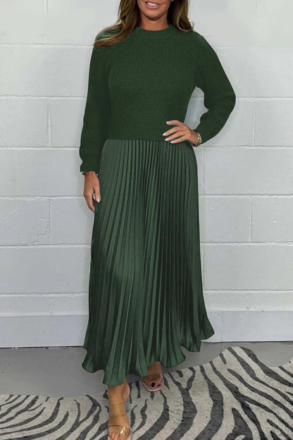 Patchwork Contrast O Neck Long Dresses(9 Colors)