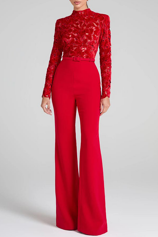 Lace Half a Turtleneck Regular Jumpsuits