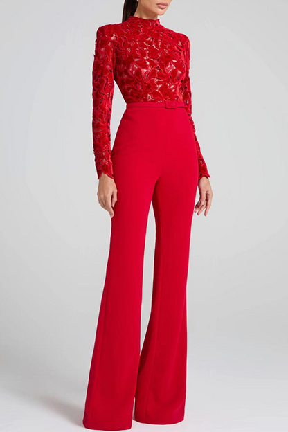 Lace Half a Turtleneck Regular Jumpsuits