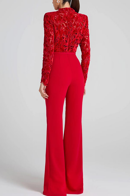 Lace Half a Turtleneck Regular Jumpsuits
