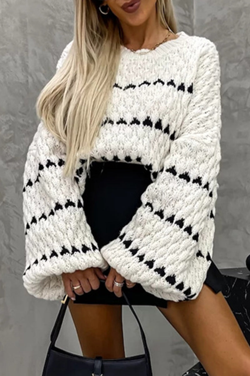 Stripe Patchwork Contrast O Neck Sweaters
