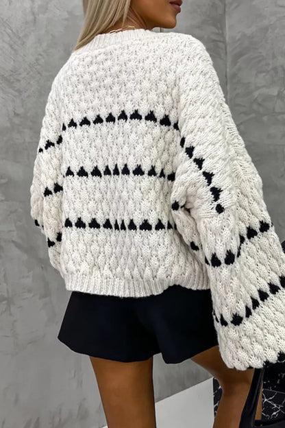 Stripe Patchwork Contrast O Neck Sweaters