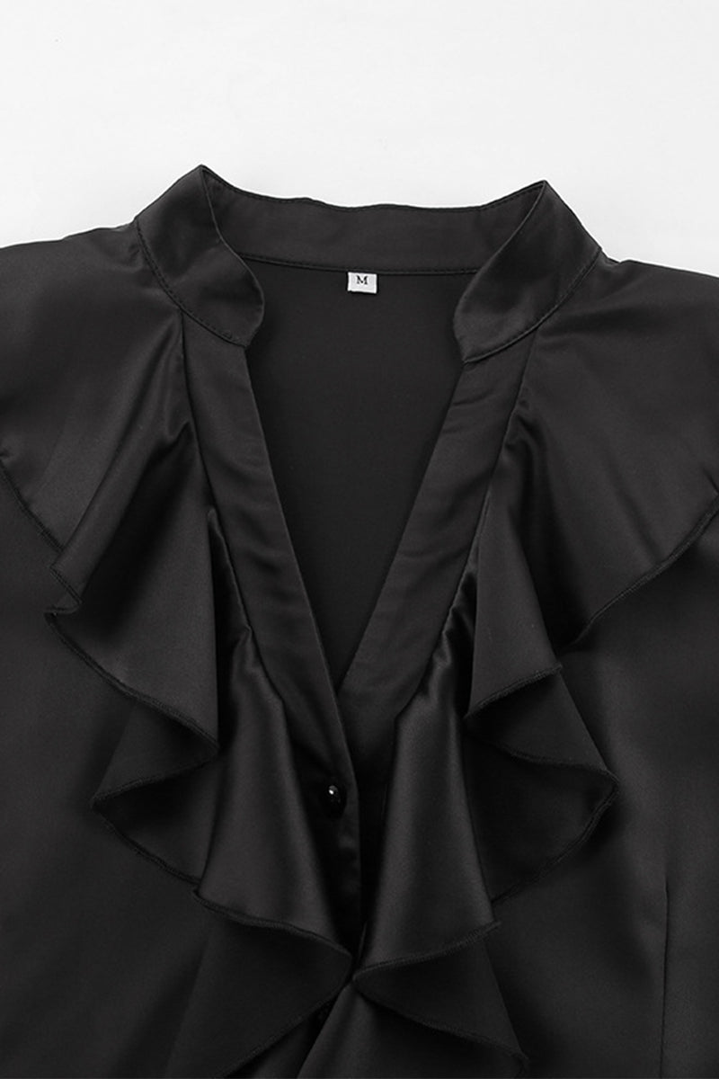 Buttons Ruffle Mandarin Collar Blouses