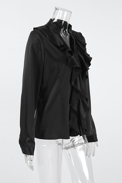Buttons Ruffle Mandarin Collar Blouses