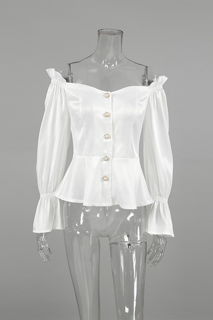 Color Buttons Off Shoulder Blouses