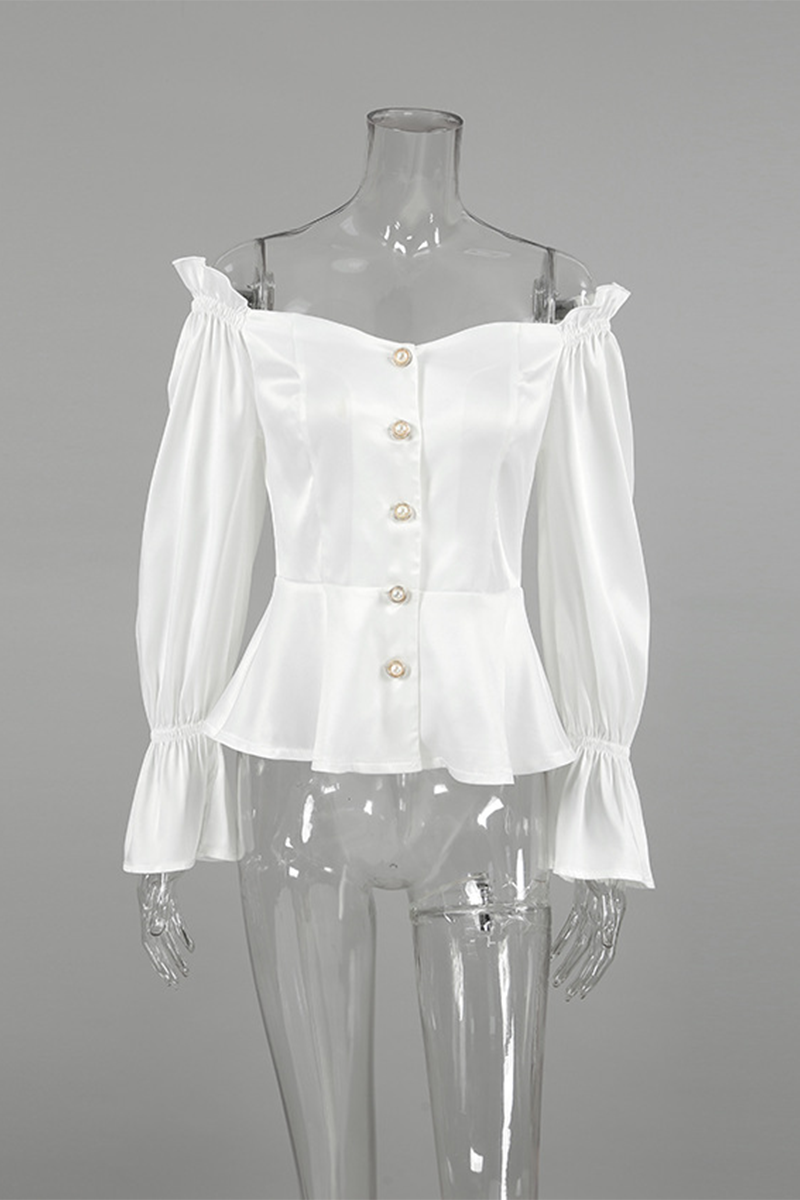 Color Buttons Off Shoulder Blouses