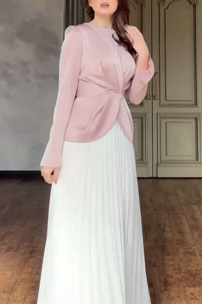 Ruched Strap Design Contrast O Neck Waist Skirt Dresses