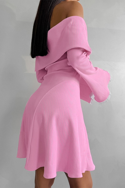 Lace Patchwork Potholes Off Shoulder Waist Skirt Dresses