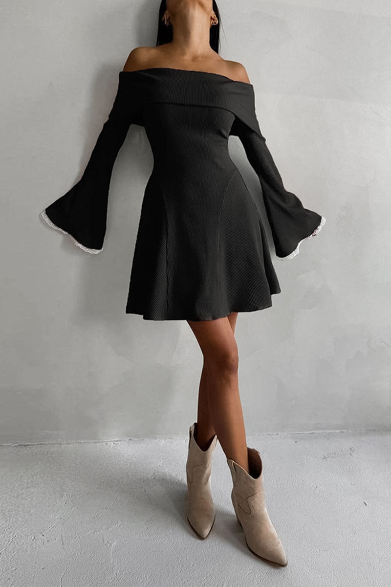 Lace Patchwork Potholes Off Shoulder Waist Skirt Dresses