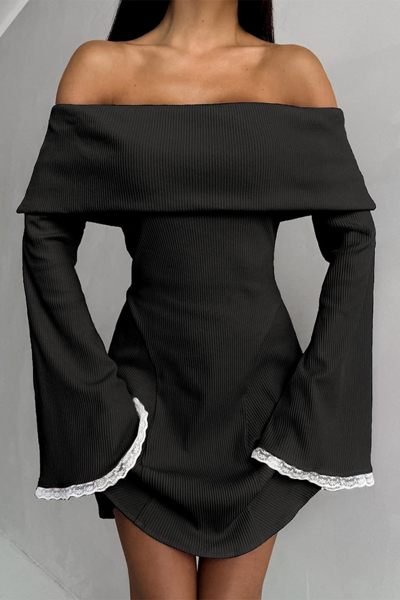 Lace Patchwork Potholes Off Shoulder Waist Skirt Dresses