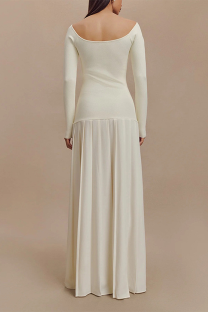 Patchwork Ruched Without Belt Off Shoulder Long Dresses(no Waist Belt)