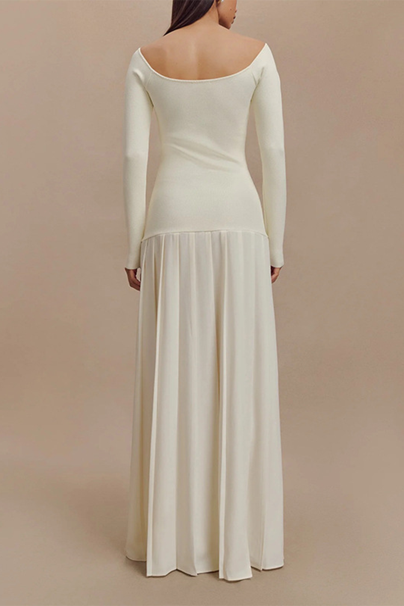 Patchwork Ruched Without Belt Off Shoulder Long Dresses(no Waist Belt)