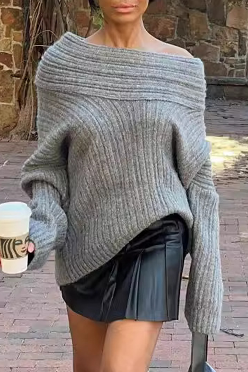 Color Irregular Potholes Off Shoulder Sweaters(5 Colors)