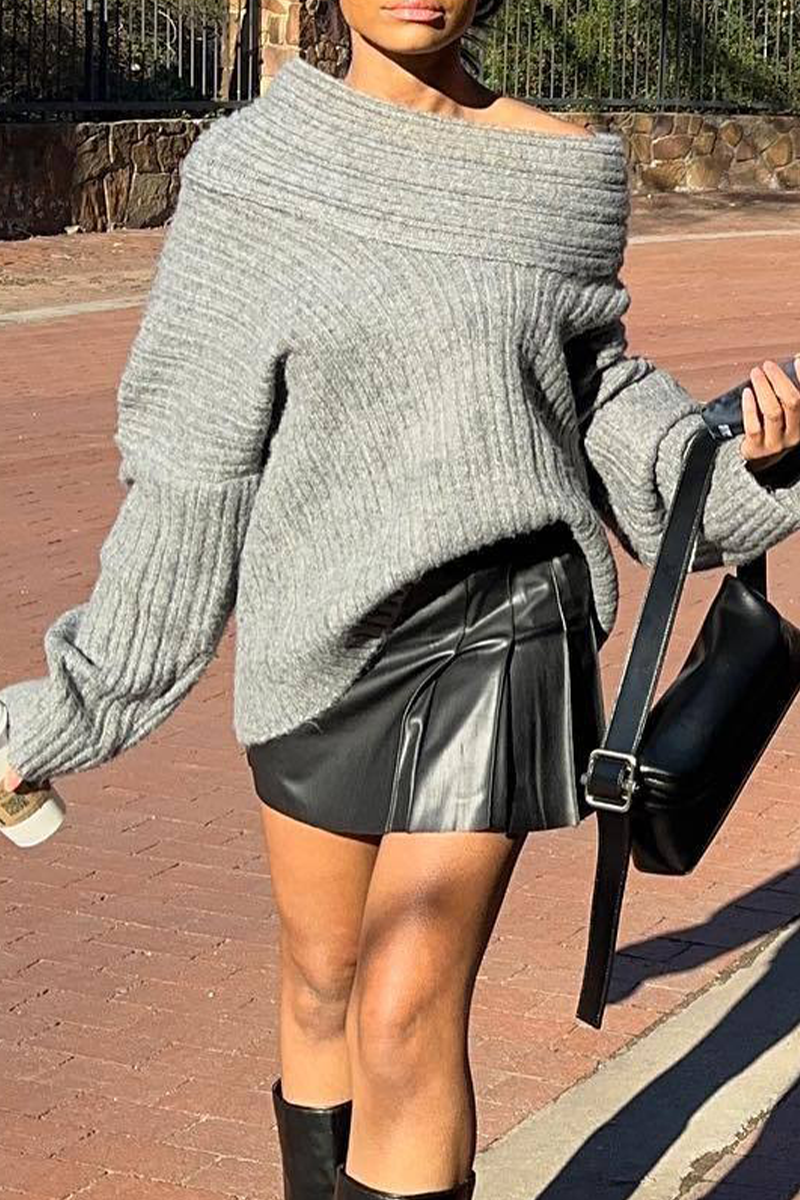 Color Irregular Potholes Off Shoulder Sweaters(5 Colors)
