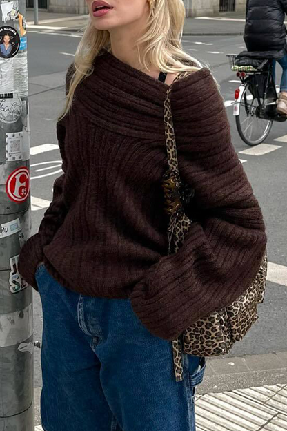 Color Irregular Potholes Off Shoulder Sweaters(5 Colors)