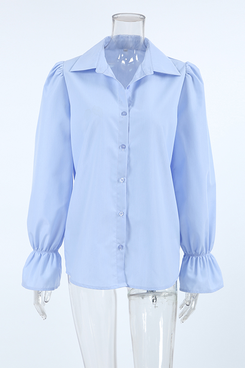 Buttons Patchwork Turndown Collar Blouses