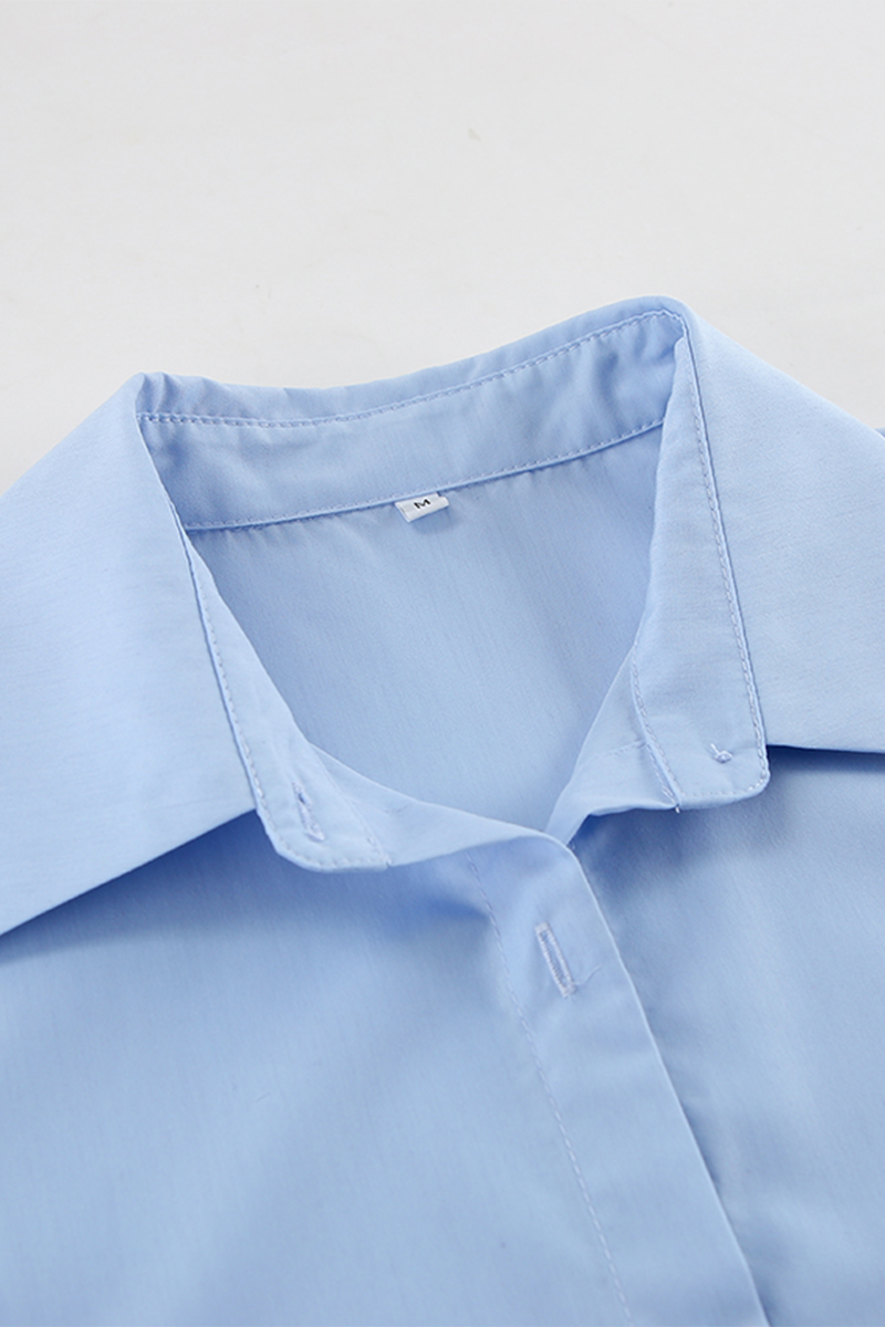 Buttons Patchwork Turndown Collar Blouses