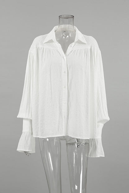 Jacquard Buttons Texture Turndown Collar Blouses