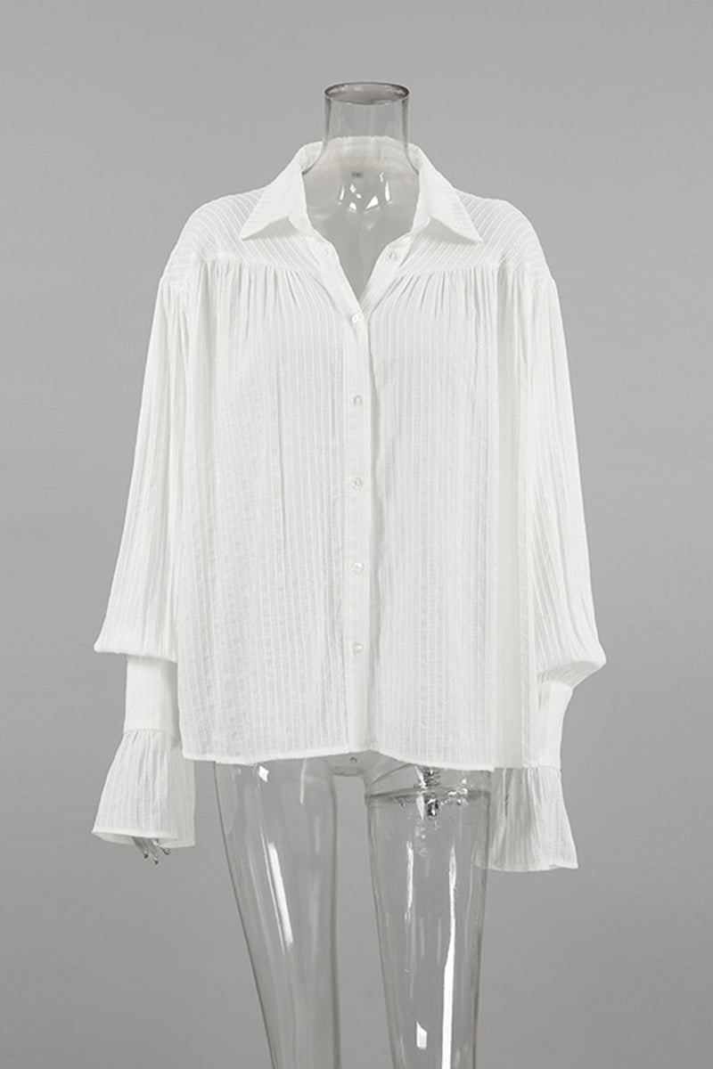 Jacquard Buttons Texture Turndown Collar Blouses