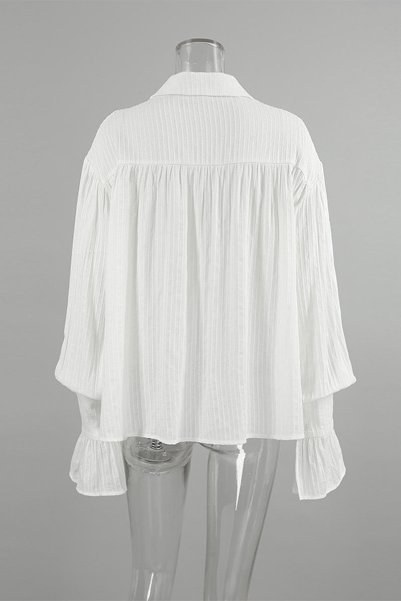 Jacquard Buttons Texture Turndown Collar Blouses
