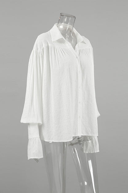 Jacquard Buttons Texture Turndown Collar Blouses