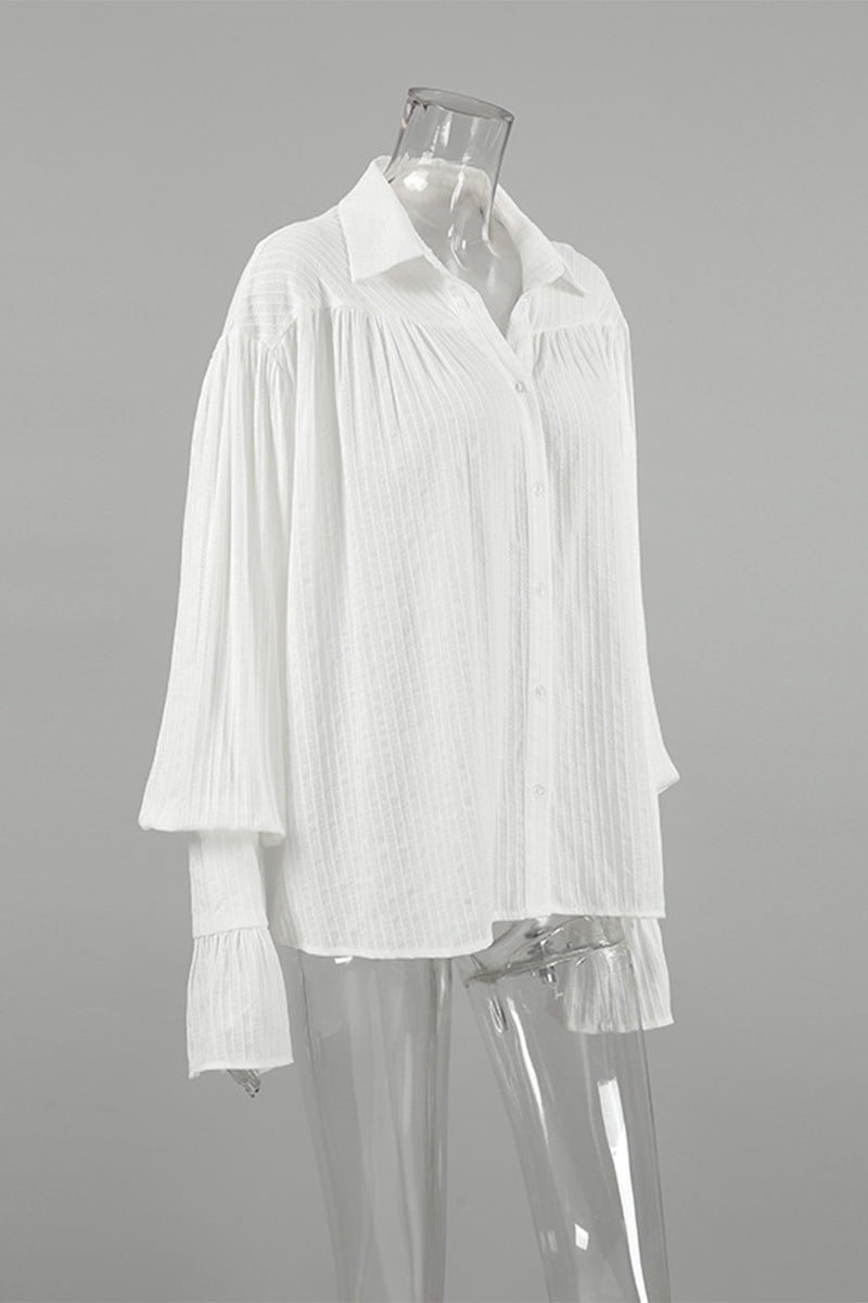 Jacquard Buttons Texture Turndown Collar Blouses