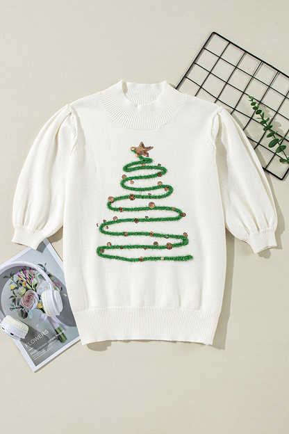 Christmas Tree Sequins Patchwork Half a Turtleneck Sweaters