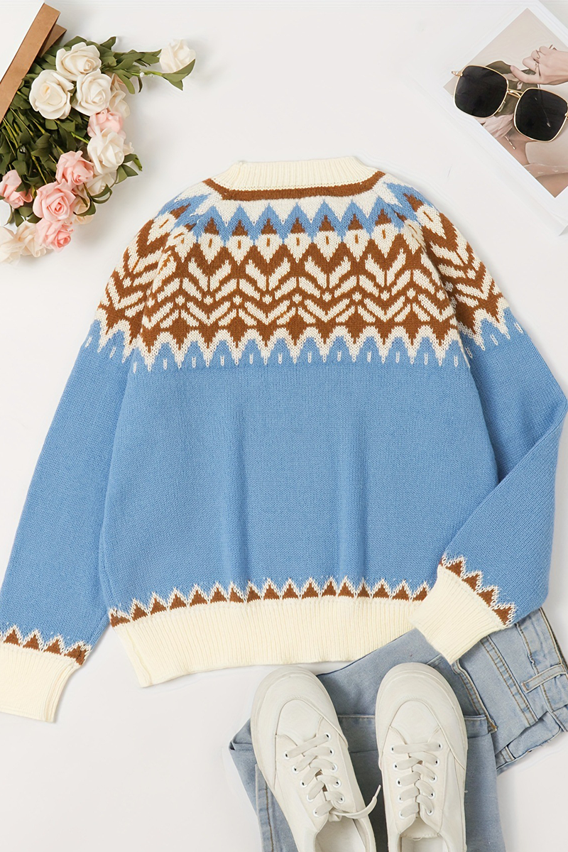 National Totem Weave Contrast O Neck Sweaters