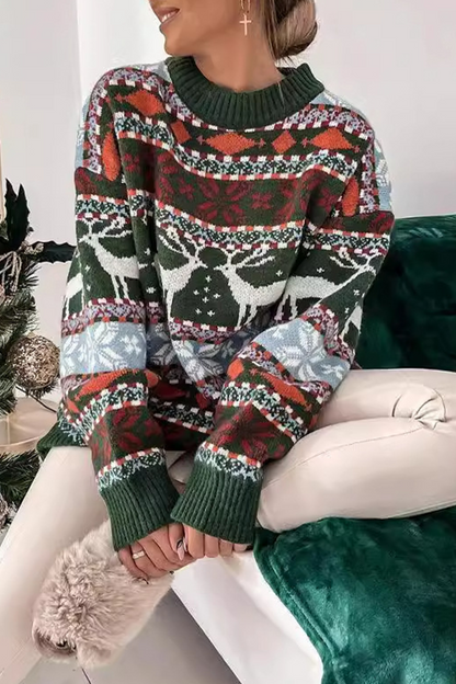 Wapiti Snowflakes Weave Contrast O Neck Sweaters(3 Colors)