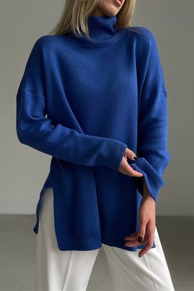 Color Slit Turtleneck Sweaters(8 Colors)