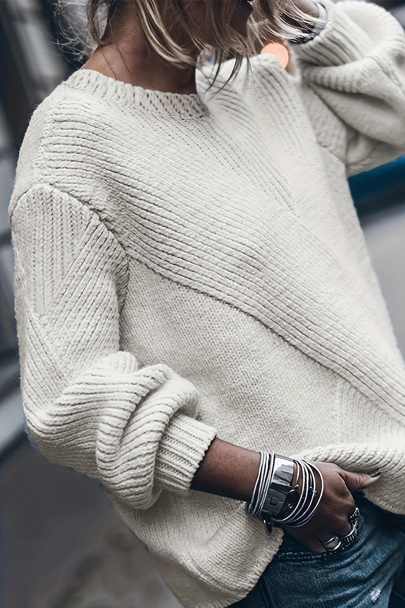 Color Weave O Neck Sweaters