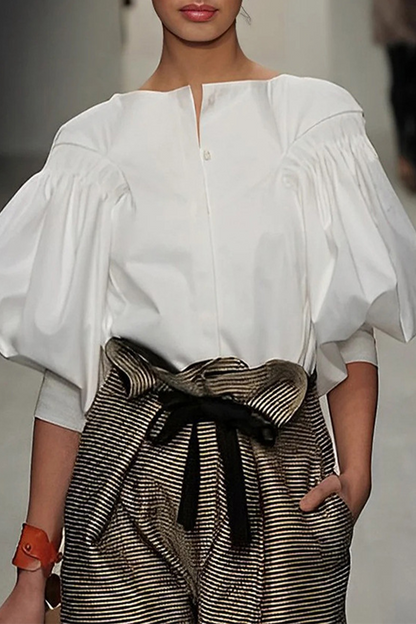 Color Buttons O Neck Blouses
