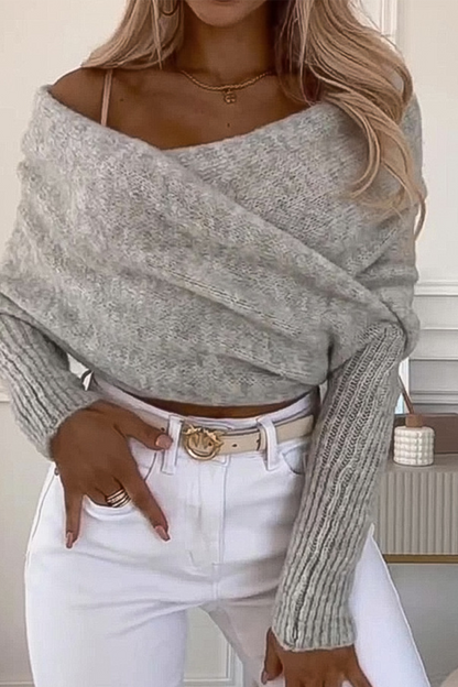 Color Irregular V Neck Sweaters(3 Colors)