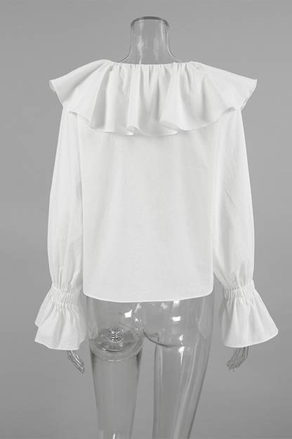 Color Ruffle V Neck Blouses