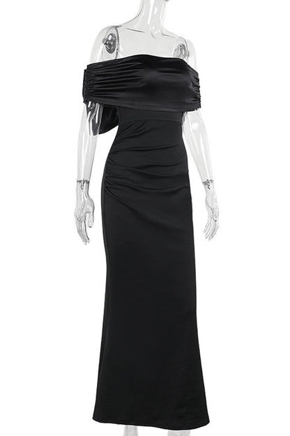 Patchwork Backless Bow Decor Off Shoulder Long Dresses