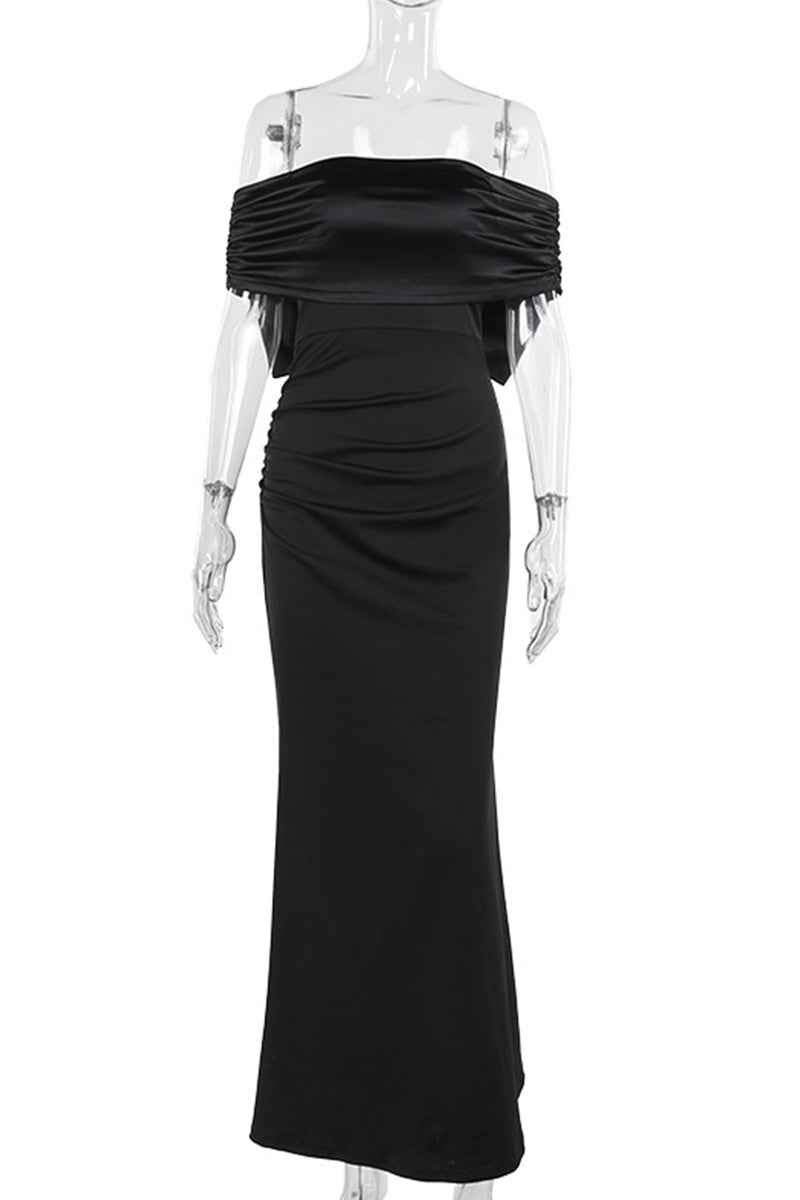 Patchwork Backless Bow Decor Off Shoulder Long Dresses