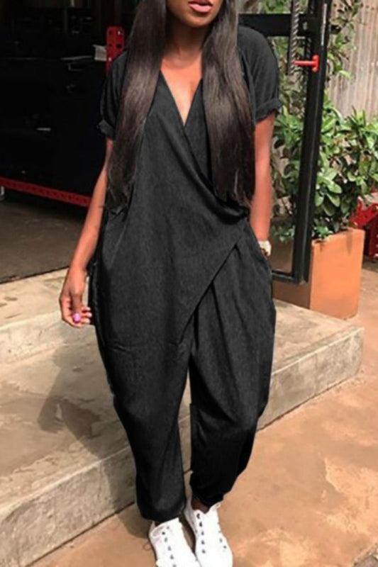 Lace Up V Neck Regular Jumpsuits(3 Colors)
