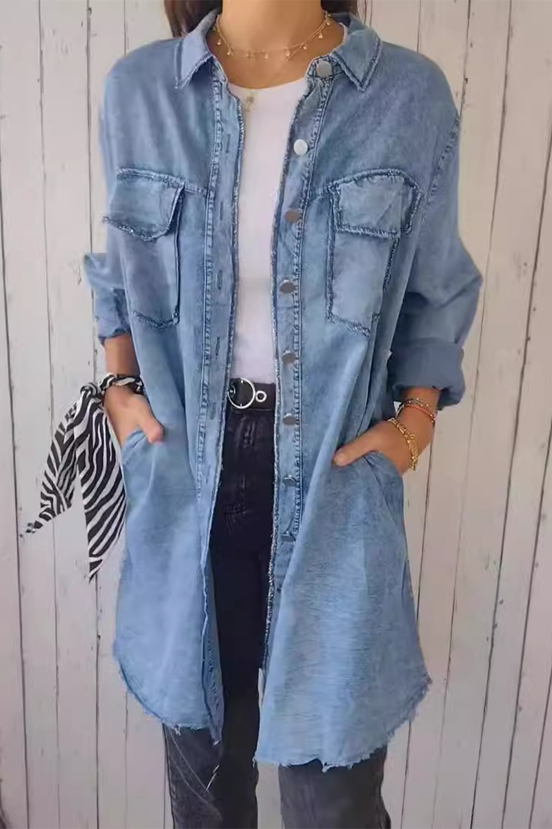 Distressed Buttons Turndown Collar Blouses(4 Colors)
