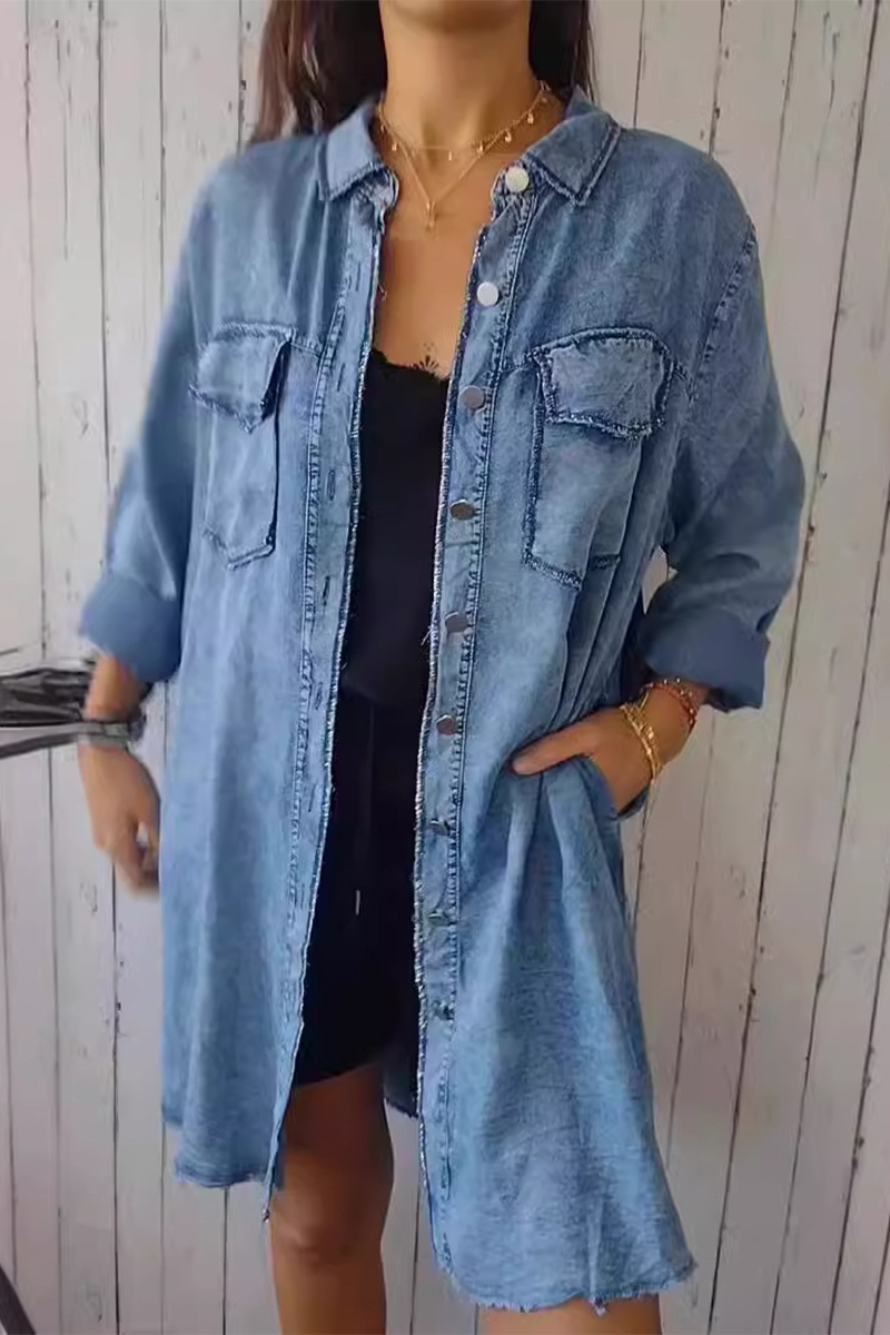 Distressed Buttons Turndown Collar Blouses(4 Colors)