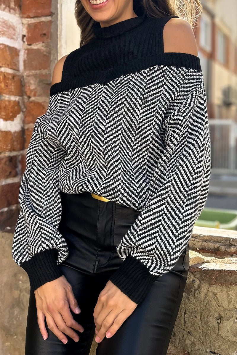 Stripe Weave Contrast Half a Turtleneck Sweaters