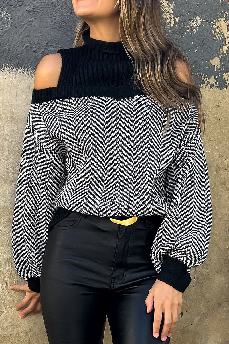 Stripe Weave Contrast Half a Turtleneck Sweaters