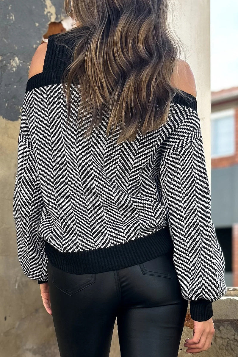 Stripe Weave Contrast Half a Turtleneck Sweaters