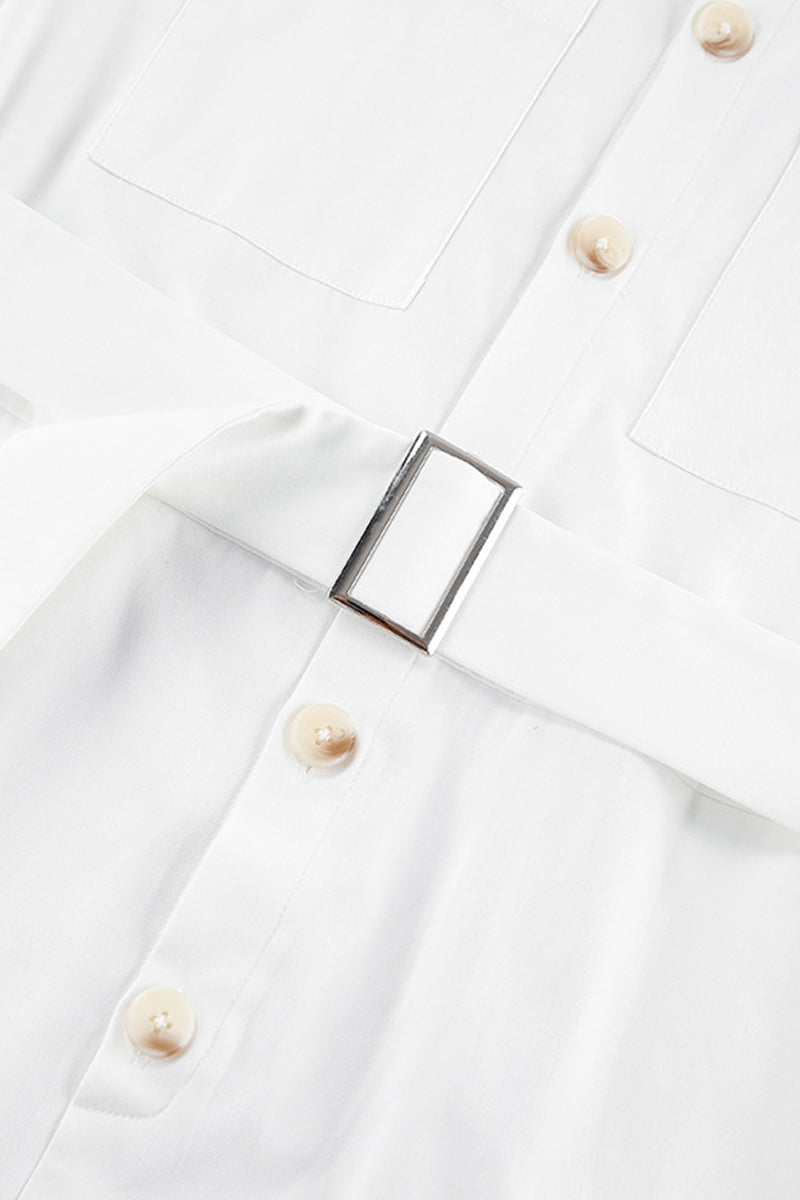 Daily Pocket Buttons With Belt Turndown Collar Loose Rompers